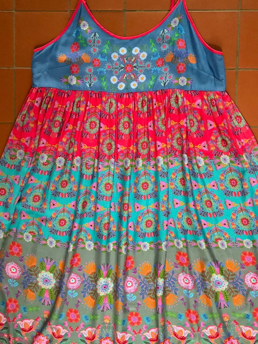 NATURAL LIFE Bright Floral Colorblock Sleeveless Dress - Blue & Pink & Turquoise - Picture 7 of 12
